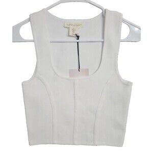 Happily Grey Large Stretch White Sleeveless Tank Top Cropped Women's Shirt NWT